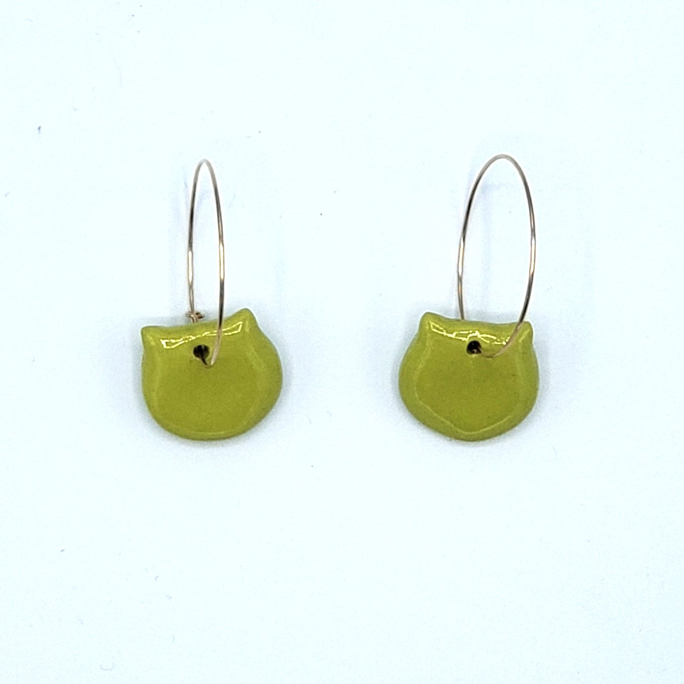 Porcelain Earrings - Green Cat