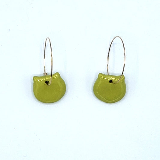 Porcelain Earrings - Green Cat