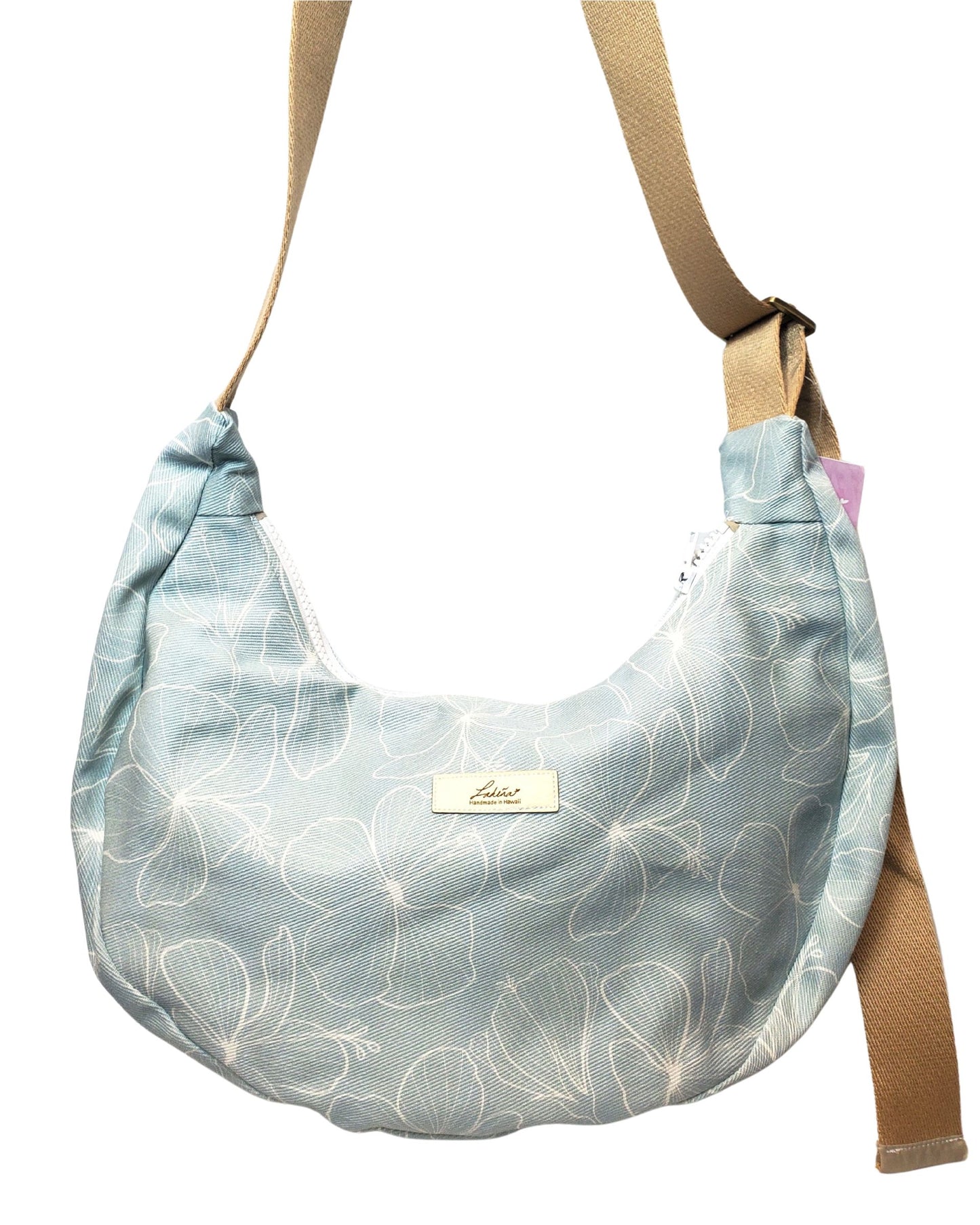 Crescent Shoulder Bag Splash Proof Medium - Hibiscus Outline Light Blue