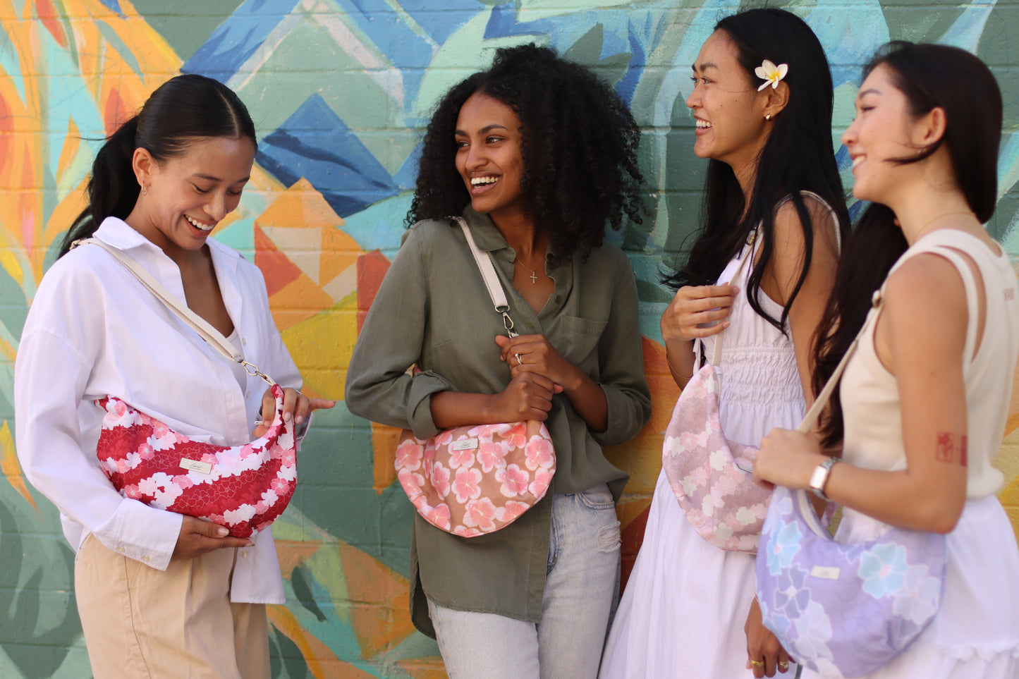 Crescent Shoulder Bag Splash Proof Small - Hibiscus Blue