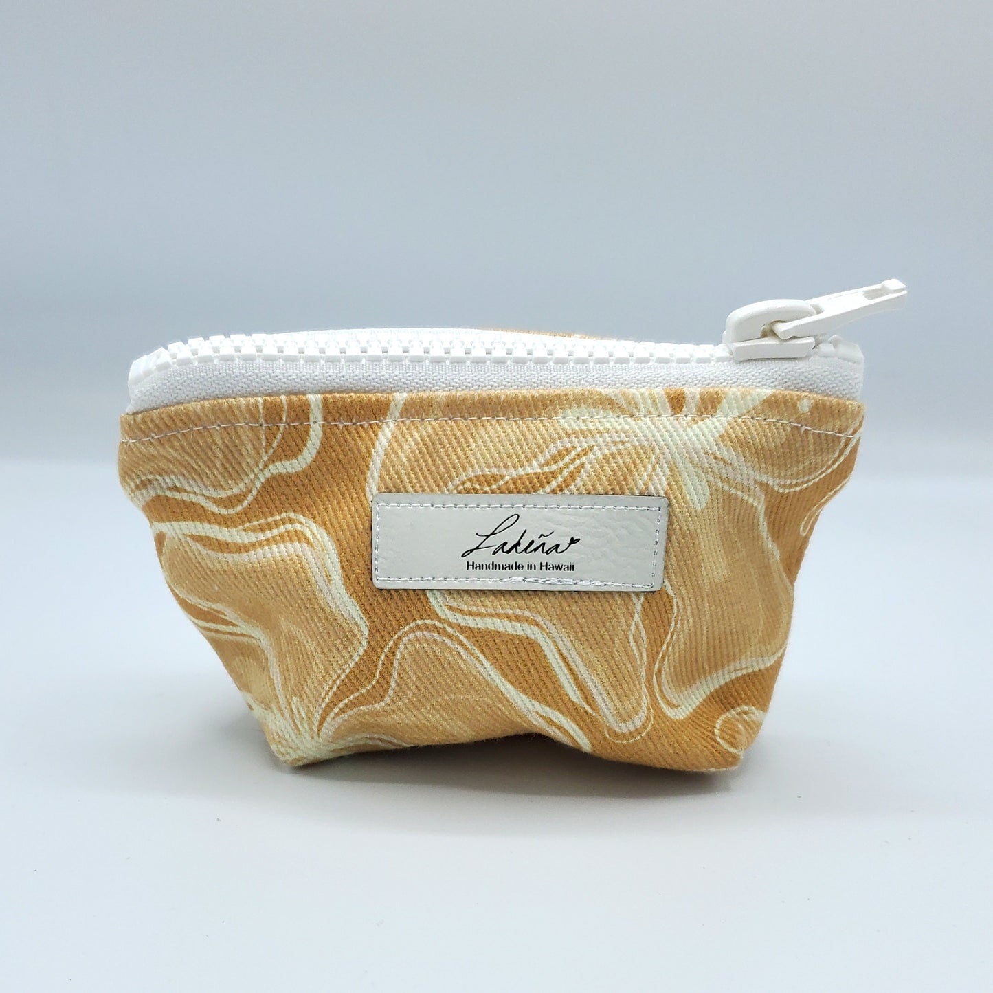 Coin Pouch Splash Proof Gusseted - Wavy Hibiscus Tan