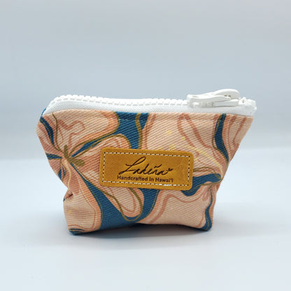 Coin Pouch Splash Proof Gusseted - Wavy Hibiscus Blue