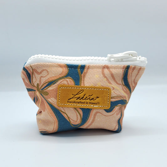 Coin Pouch Splash Proof Gusseted - Wavy Hibiscus Blue