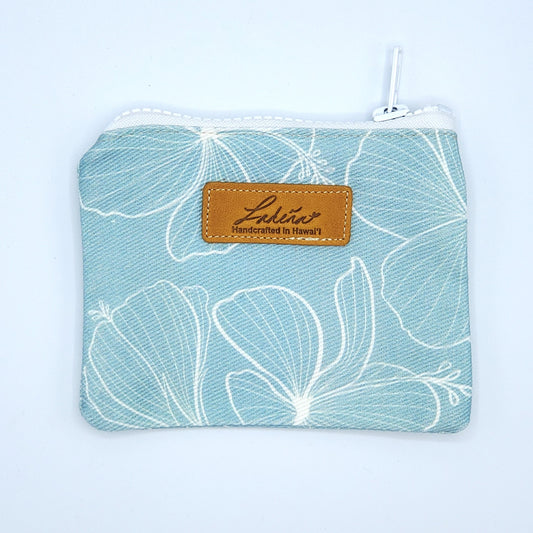 Coin Pouch Splash Proof Flat - Hibiscus Light Blue