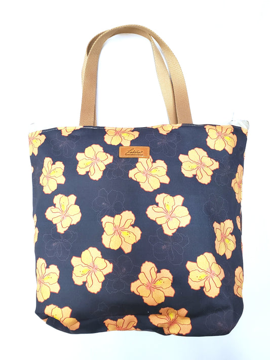 Tote Bag Splash Proof Large - Hibiscus Peach Blue