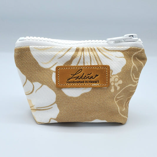 Coin Pouch Splash Proof Gusseted - White Hibiscus Brown