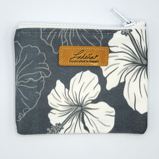 Coin Pouch Splash Proof Flat - Hibiscus Blue Gray