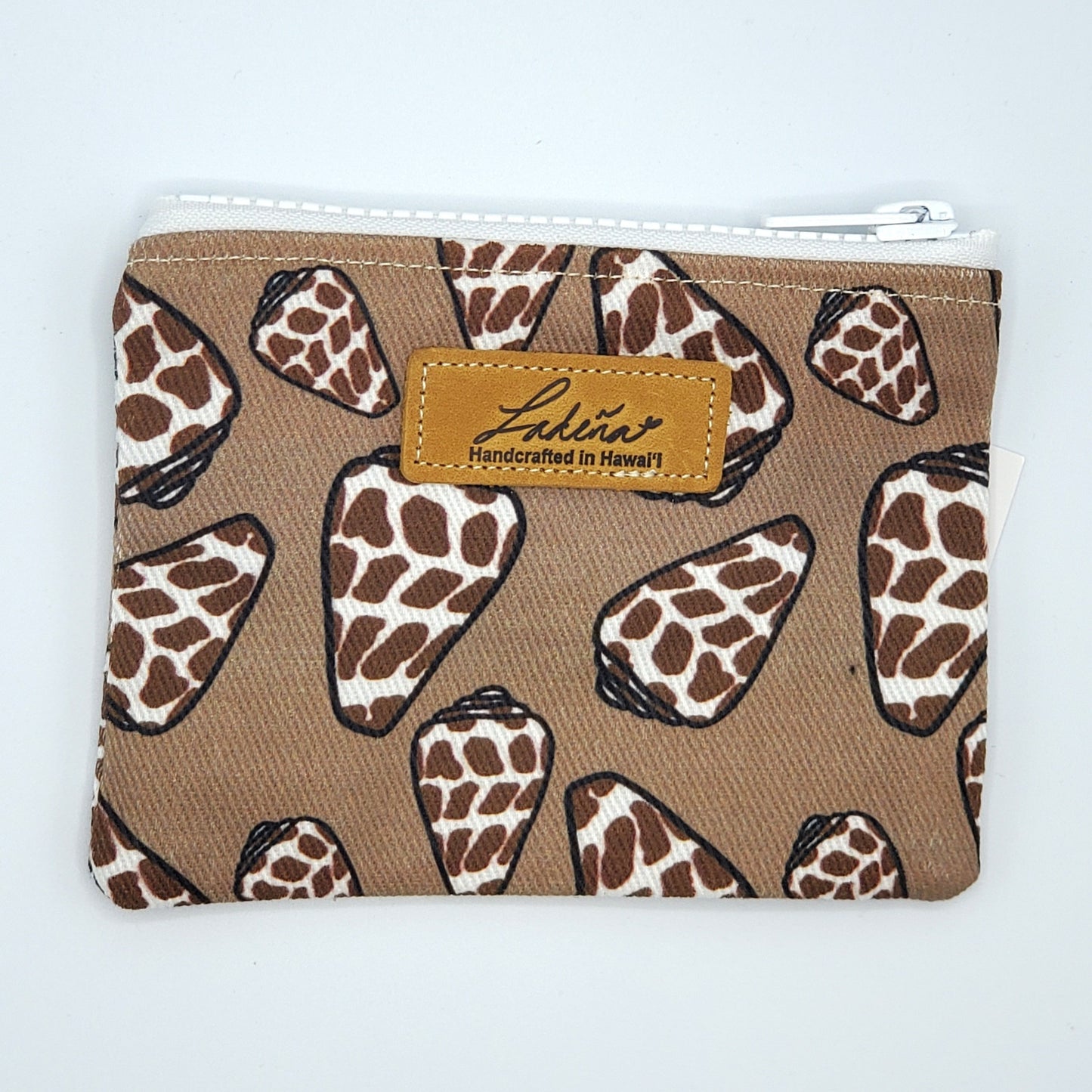 Coin Pouch Splash Proof Flat - Hebrew Cone Shell Brown